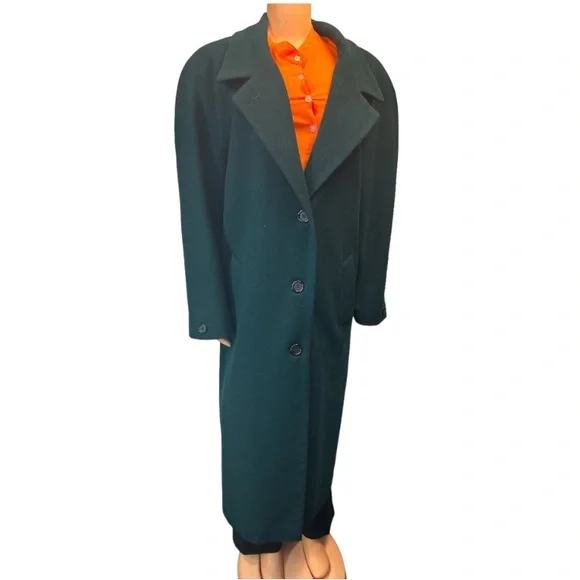 Vintage Wool Coat Long Green Notched Lapel International Scenelined size 16